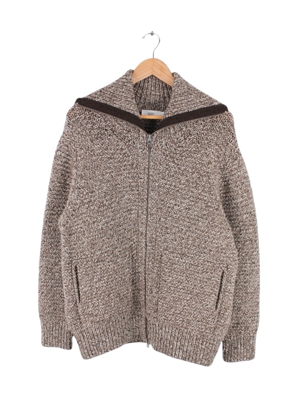 CLOSED Brand Wool Zip Melange‎ Sweater Jacket Mens Large Brown Chunky Knit